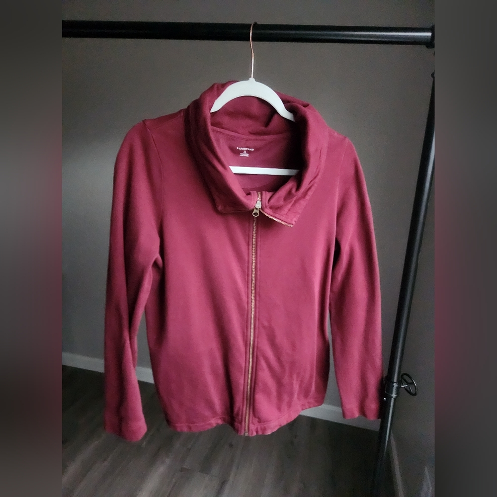 Lands' End 100% Cotton Woman’s Red zip-up cardigan‎ Sweatshirt Size Small S